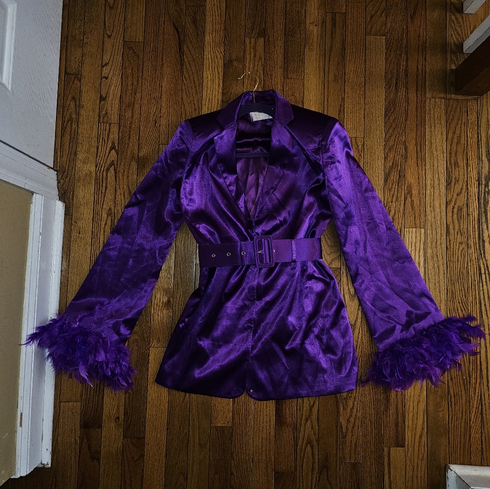 Bronx and Banco Odessa purple blazer Ostrich feather dress Size medium/US 6 - Picture 11 of 14